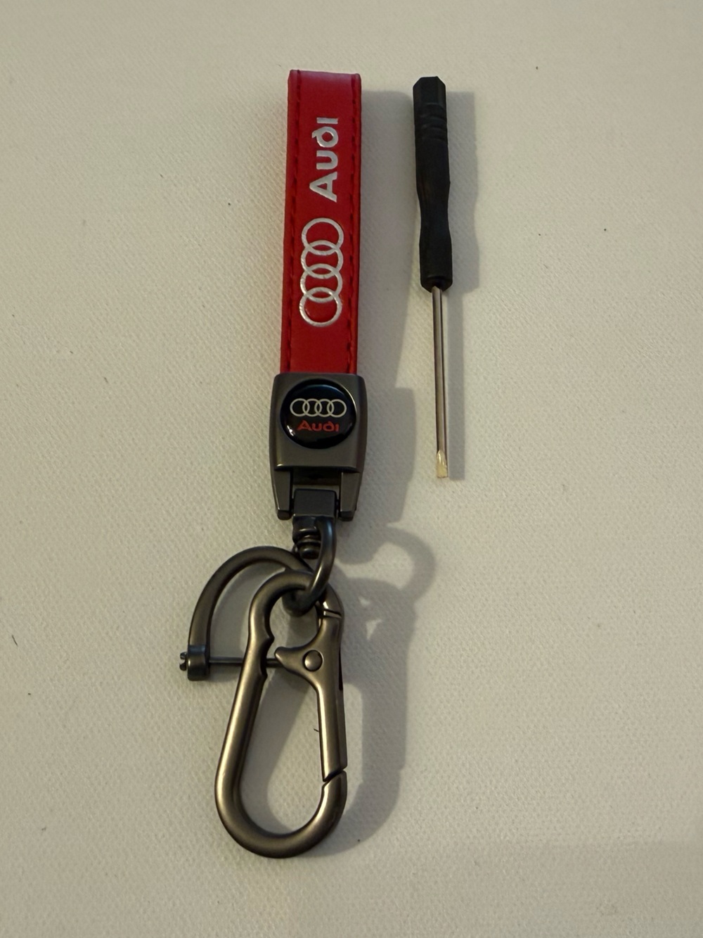 Audi Key Fob Keychain in Red Leather with Logo NWT